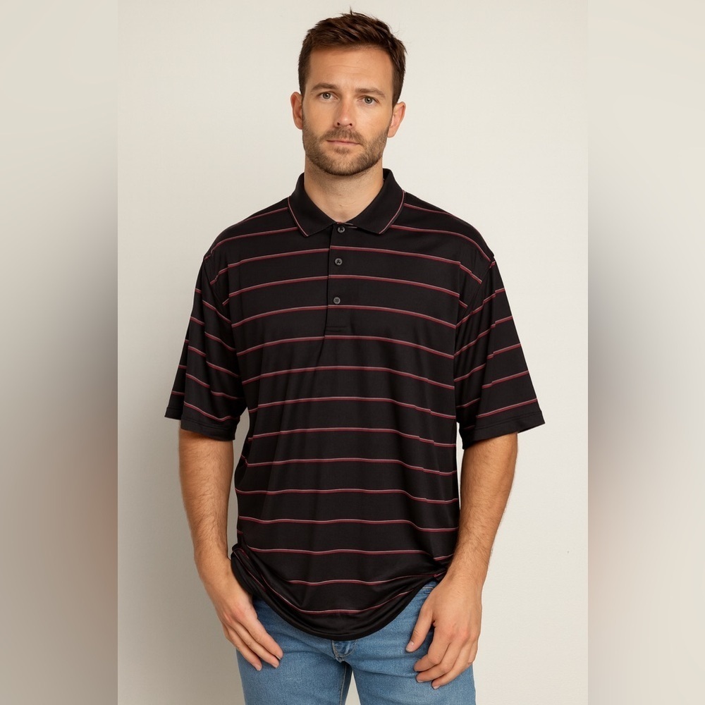 Nicklaus Golf Black Red Stripe Polo Shirt XL Cotton Double Mercerized Classic